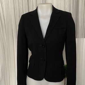 Teenflo Elegant Black Pinstripes Fitted Short Blazer Size 2 Made in Canada 🇨🇦